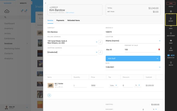 export invoice
