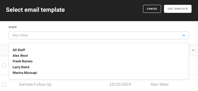 Staff Filter on Email Template Selection