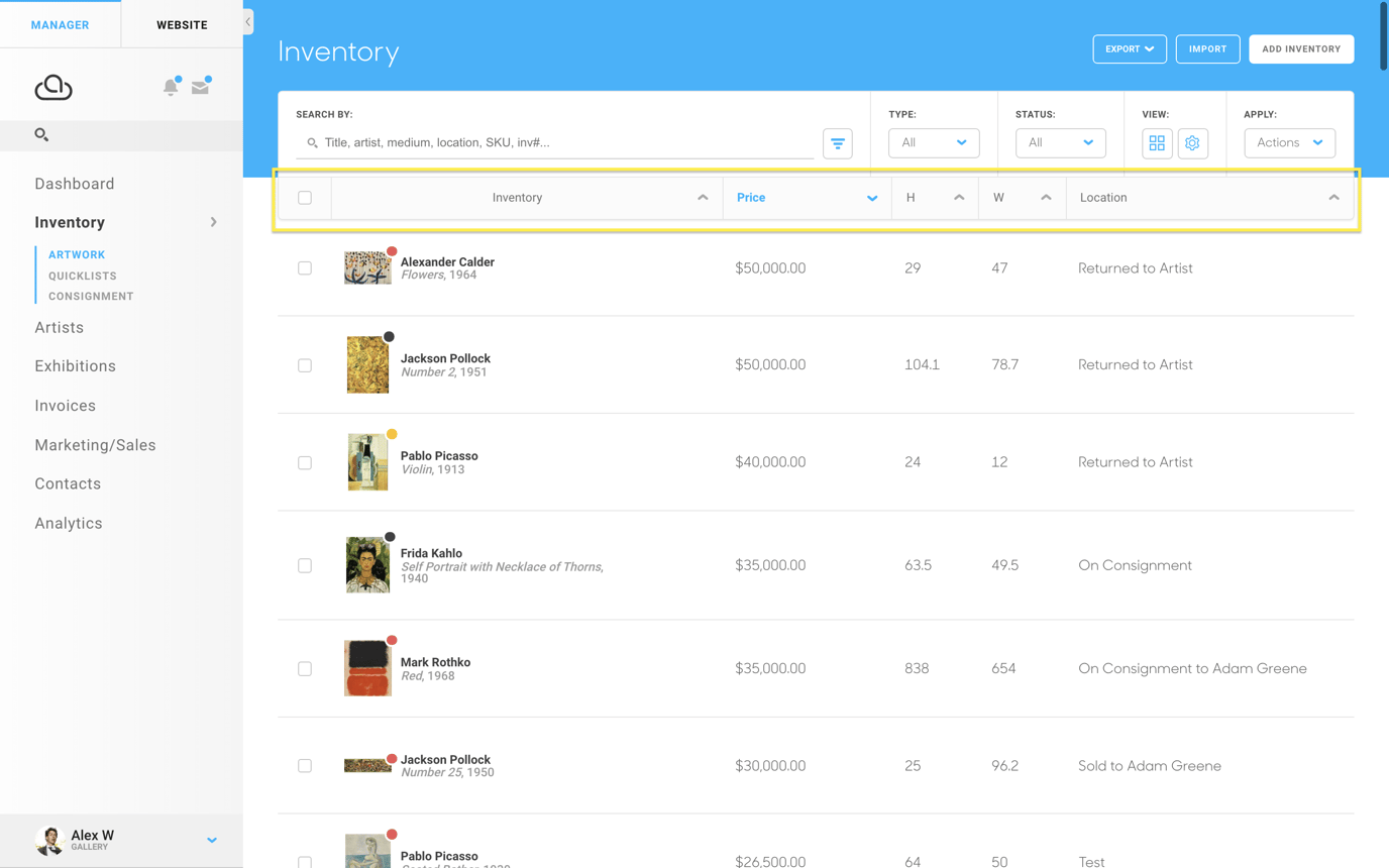 Use table headers to view and sort records in various ways