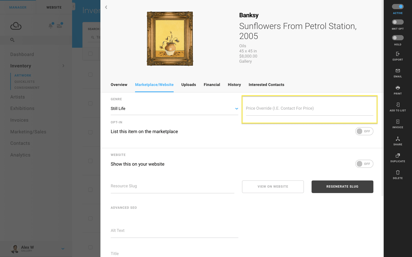 Use 'Price Override' to control publicly visible pricing information